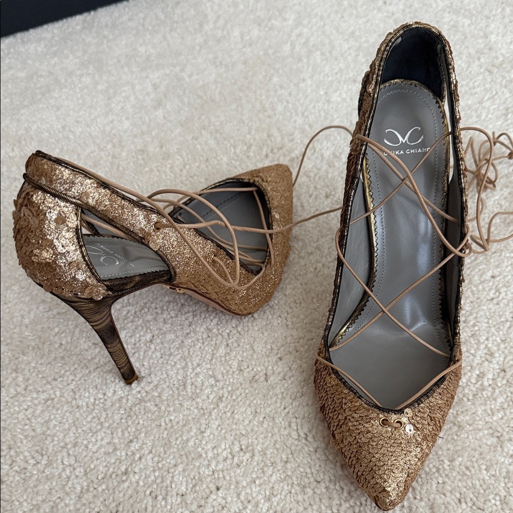 🔥🔥🔥Monika Chiang Bronze Lace-Up Heels - Picture 8 of 12